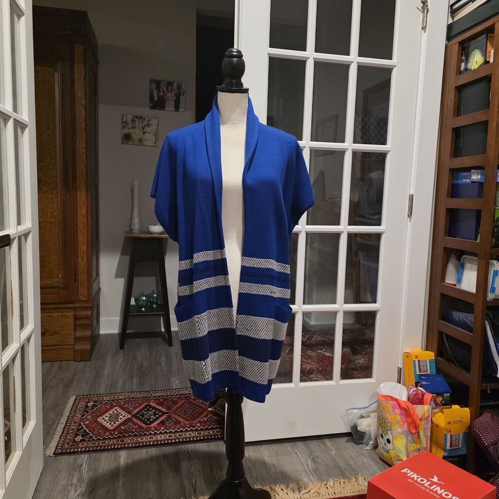 St. John Collection Royal Blue and White Striped Cardigan